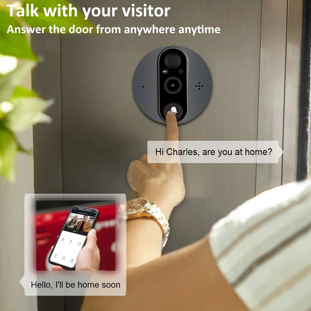 Wireless Doorbell One Way Audio Night Vision Peephole Camera Smart Home Security-Protection Tuya